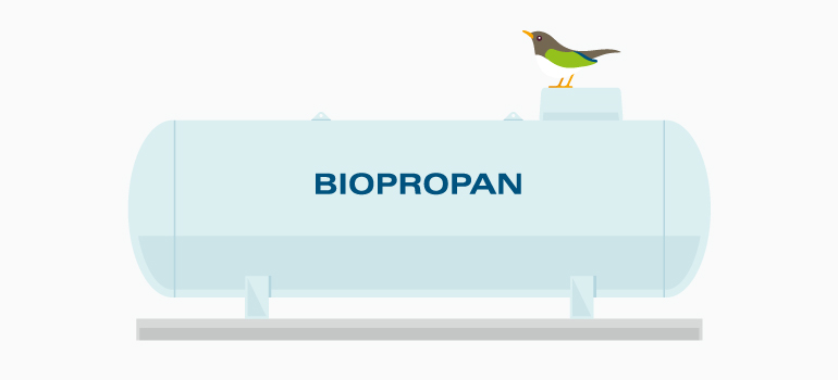 Vereinfachtes Bild eines Tanks mit Bio-LPG und Vogel